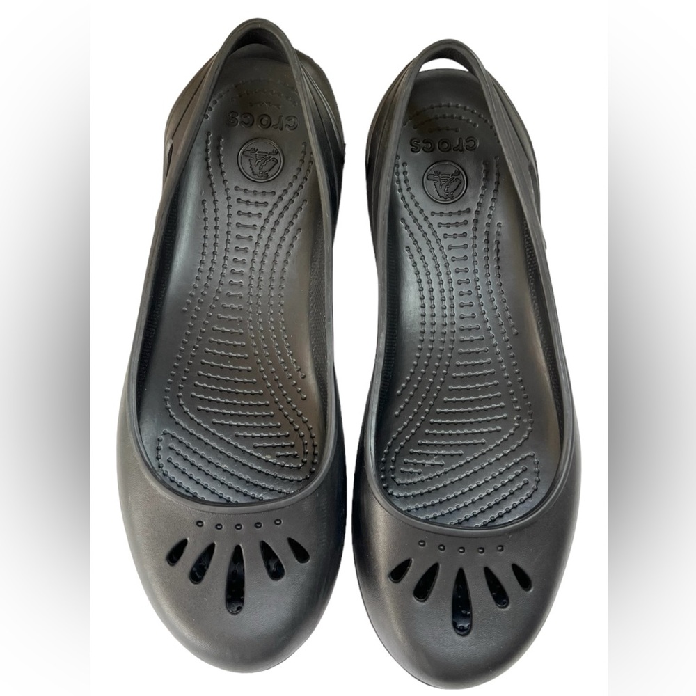 EUC Crocs Womens Kadee Slip On Slingback Sandal Shoes Flats Rubber Black Size 11